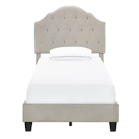 Transitional Scalloped Tufted Twin Upholstered Bed in Soft Beige