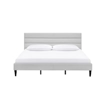 Horizontally Channeled Upholstered Super King Platform Bed in Light Gray