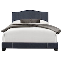 Transitional Queen All-In-One Modified Camel Back Upholstered Bed in Denim Vintage