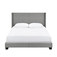Transitional Upholstered Shelter Full Bed in Light Gray