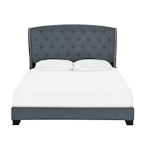 Transitional Queen Tufted Wing Bed in Charcoal