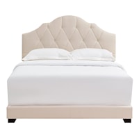 Transitional Upholstered Camelback King Bed in Linen Beige
