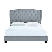 Transitional King Tufted Wing Bed in Smoke