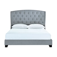 Transitional Queen Tufted Wing Bed In Smoke