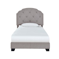 Transitional Diamond Tufted, Nailhead Trim Twin Upholstered Bed in Smoke Gray