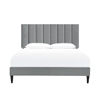 Contemporary Vertically Channeled Queen Upholstered Platform Bed in Gray
