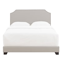 Transitional Clipped Corner Full Upholstered Bed in Light Gray