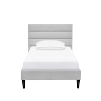 Horizontally Channeled Upholstered Single Platform Bed in Light Gray