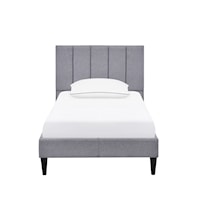 Vertically Channeled Upholstered Single Platform Bed in Gray