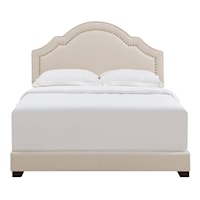 Transitional Shaped Back Upholstered King Bed in Linen Beige