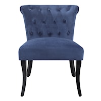 Rolled Tufted Velvet Accent Chair in Marine Blue