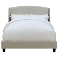 Shelter Style Upholstered Wingback Queen Bed in Lunar Linen Beige