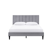Vertically Channeled Upholstered King Platform Bed in Gray