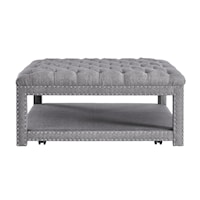 Glam Grey Button Tufted Cocktail Ottoman with Casters