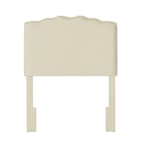 Nailhead Trim Scalloped Twin Upholstered Headboard in Cream