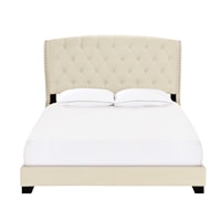 Transitional Queen Tufted Wing Bed in Linen