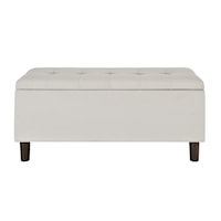 Transitional Storage Bench with Grid-Tufted Seat in Light Gray