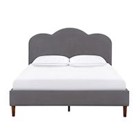 Transitional Arched Upholstered Full Platform Bed in Gray Velvet