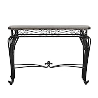Wood and Metal Scrollwork Console Table in Brown and Black