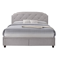 Transitional Queen All-In-One Shaped Corners Grey Upholstered Bed with Storage Footboard