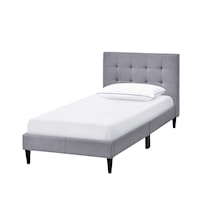 Grid Tufted Upholstered Single Platform Bed in Gray