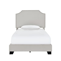 Transitional Clipped Corner Twin Upholstered Bed in Light Gray