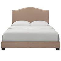Camelback Upholstered Queen Bed in Soft Latte Brown