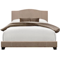 Transitional Queen All-In-One Modified Camel Back Upholstered Bed in Denim Sand
