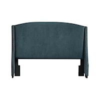 Shelter Style Upholstered Wingback King Headboard in Jasper Blue