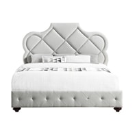 Transitional Love Knot Tufted King Bed in Oyster White