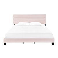 Contemporary King One Box Velvet Slat Bed in Blush