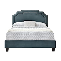 Nailhead Marquee Upholstered Full Bed in Jasper Blue