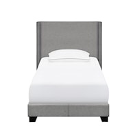 Transitional Upholstered Shelter Twin Bed in Light Gray