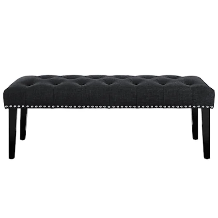 Diamond-Tufted Upholstered Bench in Charcoal Black
