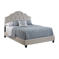 Transitional Scalloped Tufted Full Upholstered Bed in Soft Beige