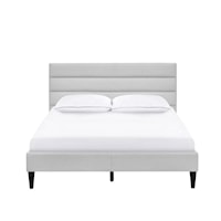 Horizontally Channeled Upholstered Double Platform Bed in Light Gray
