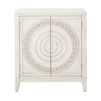 Traditional Carved Distressed Cream Ornate Two Door Accent Chest