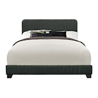 Mid Century Modern Channeled Full Upholstered Bed in Steel Gray