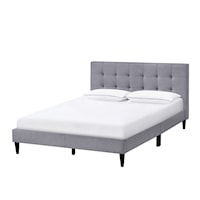 Grid Tufted Upholstered King Platform Bed in Gray