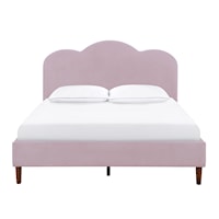 Transitional Arched Upholstered Queen Platform Bed in Blush Rose Velvet