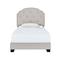 Transitional Diamond Tufted, Nailhead Trim Twin Upholstered Bed in Light Gray