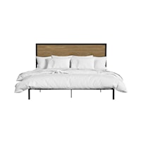 Modern Industrial King Platform Bed - Oak Finish