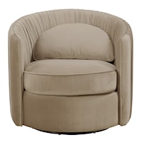 Pleated Velvet Swivel Accent Chair in Taupe