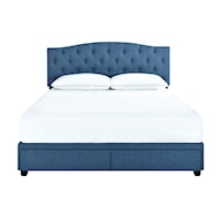 Transitional King Tufted Storage Bed in Denim