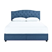 Transitional Queen Tufted Storage Bed in Denim