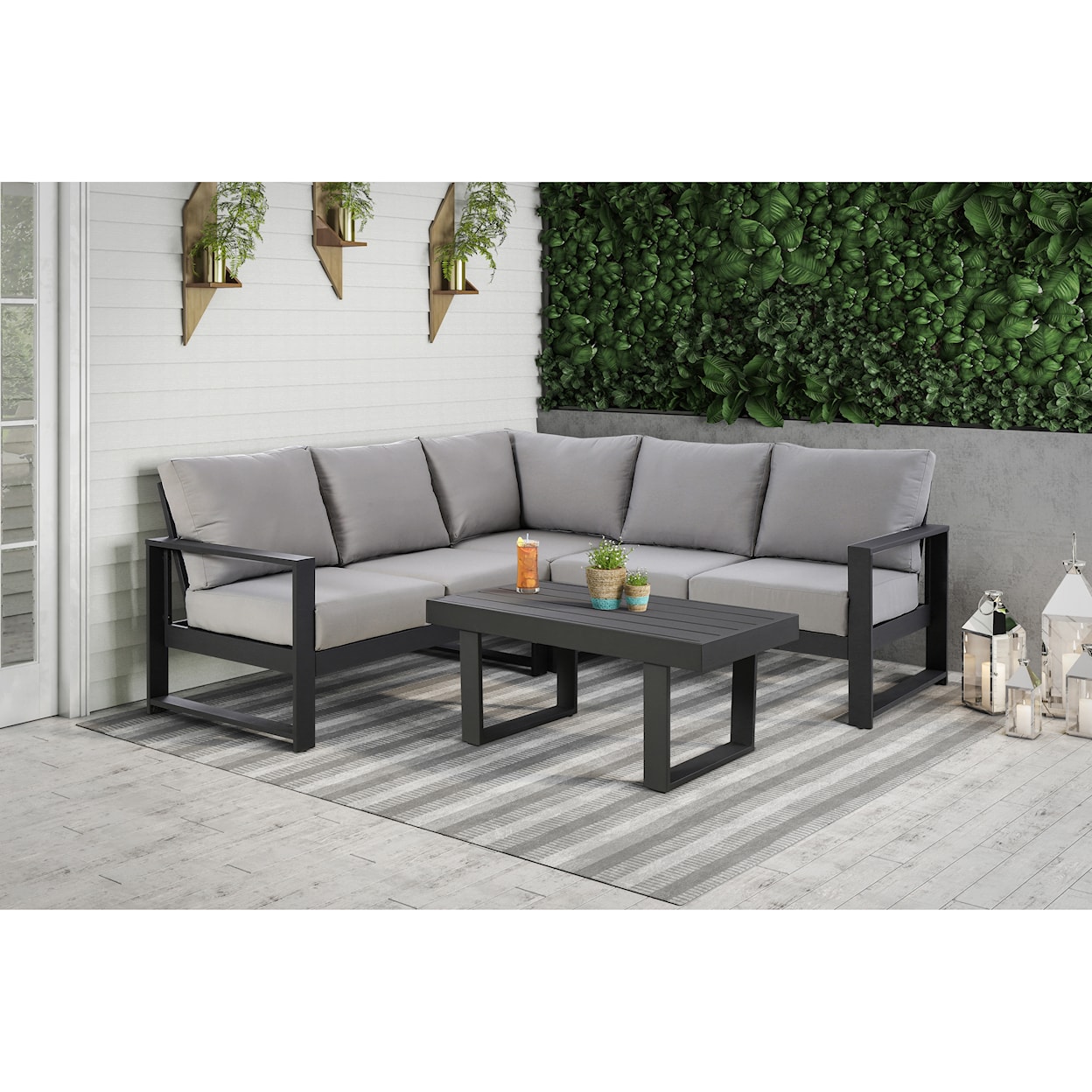Accentrics Home Outdoor Outdoor Sectional and Cocktail Table Set