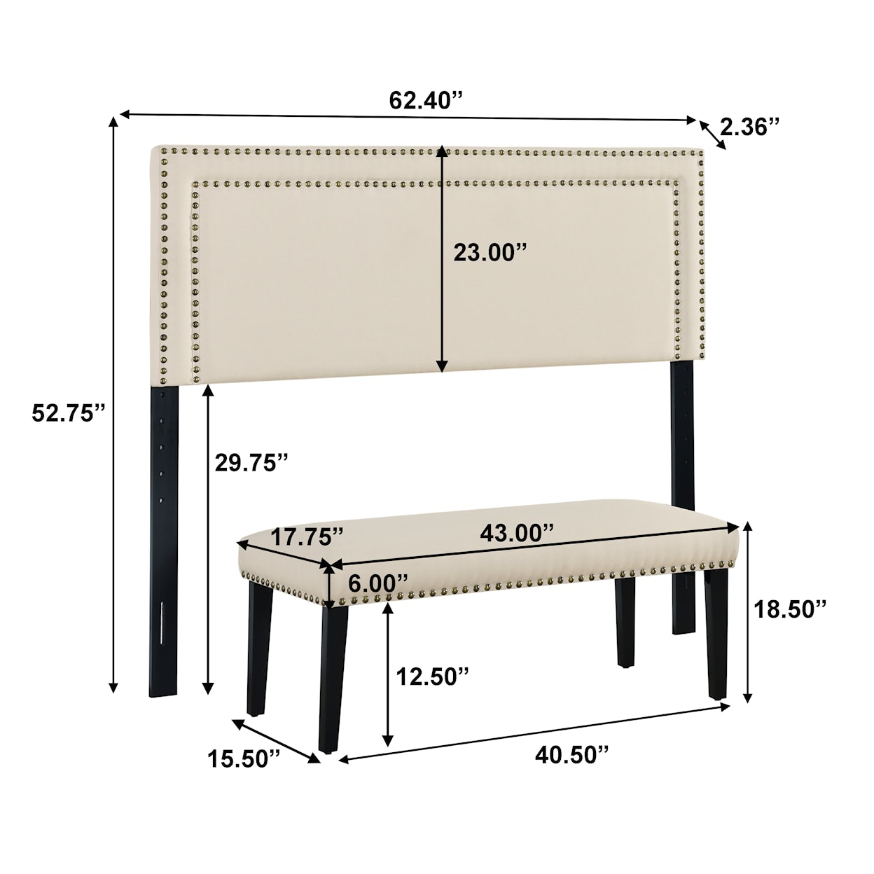 Accentrics Home Fashion Beds Queen Upholstered Headboard and Bench