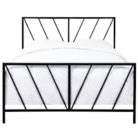 Industrial Contemporary High Gloss Chevron Patterned Metal King Bed in Black, All-In-One