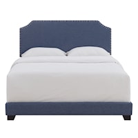 Transitional Clipped Corner Upholstered Queen Bed in Heathered Denim Blue