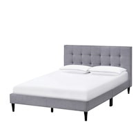 Grid Tufted Upholstered Double Platform Bed in Gray